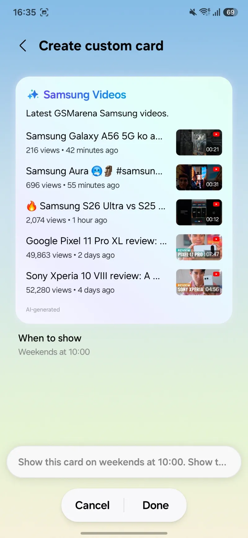 Creating custom Now Brief Cards on the Galaxy S26 FE