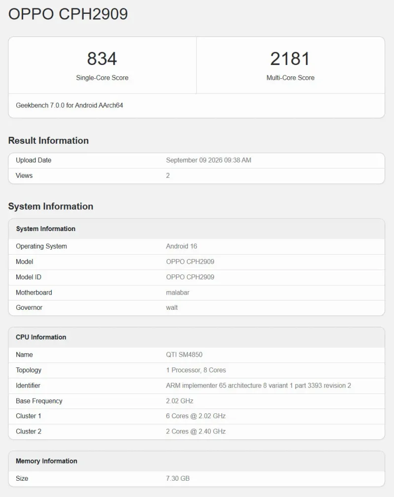 Global Oppo A7 Pro (left) and A7 Pro Max (right) on Geekbench