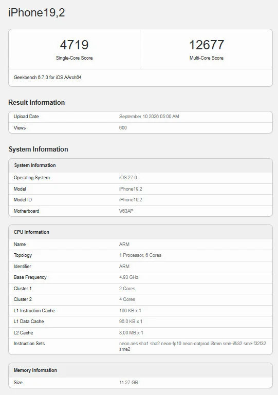 iPhone 18 Pro and iPhone 18 Pro Max on Geekbench