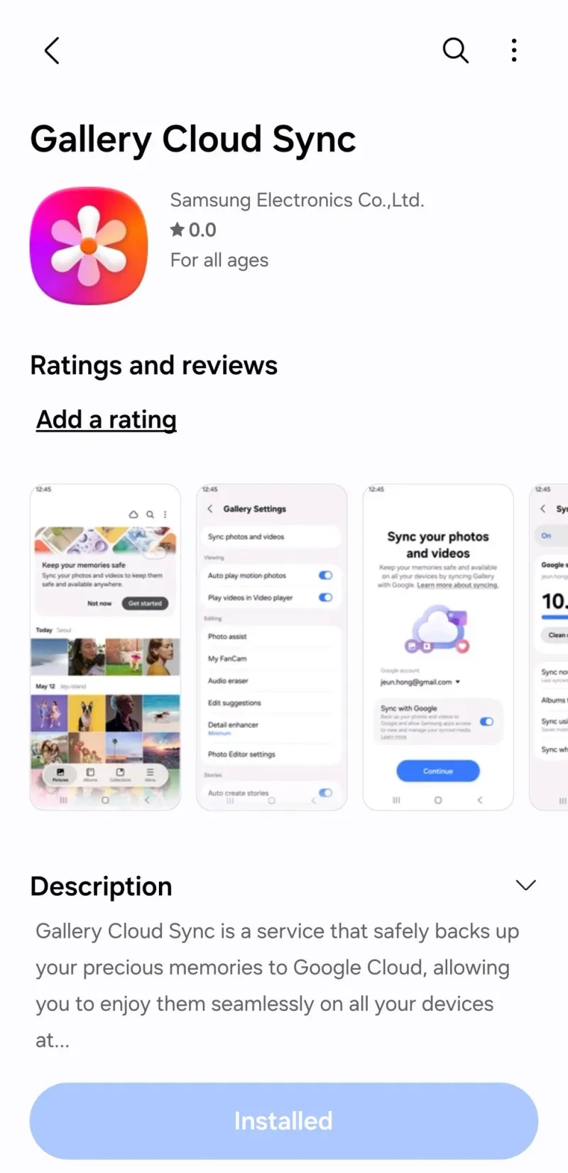 Samsung updated the Gallery Cloud Sync app to support backing up photos and videos to Google Photos