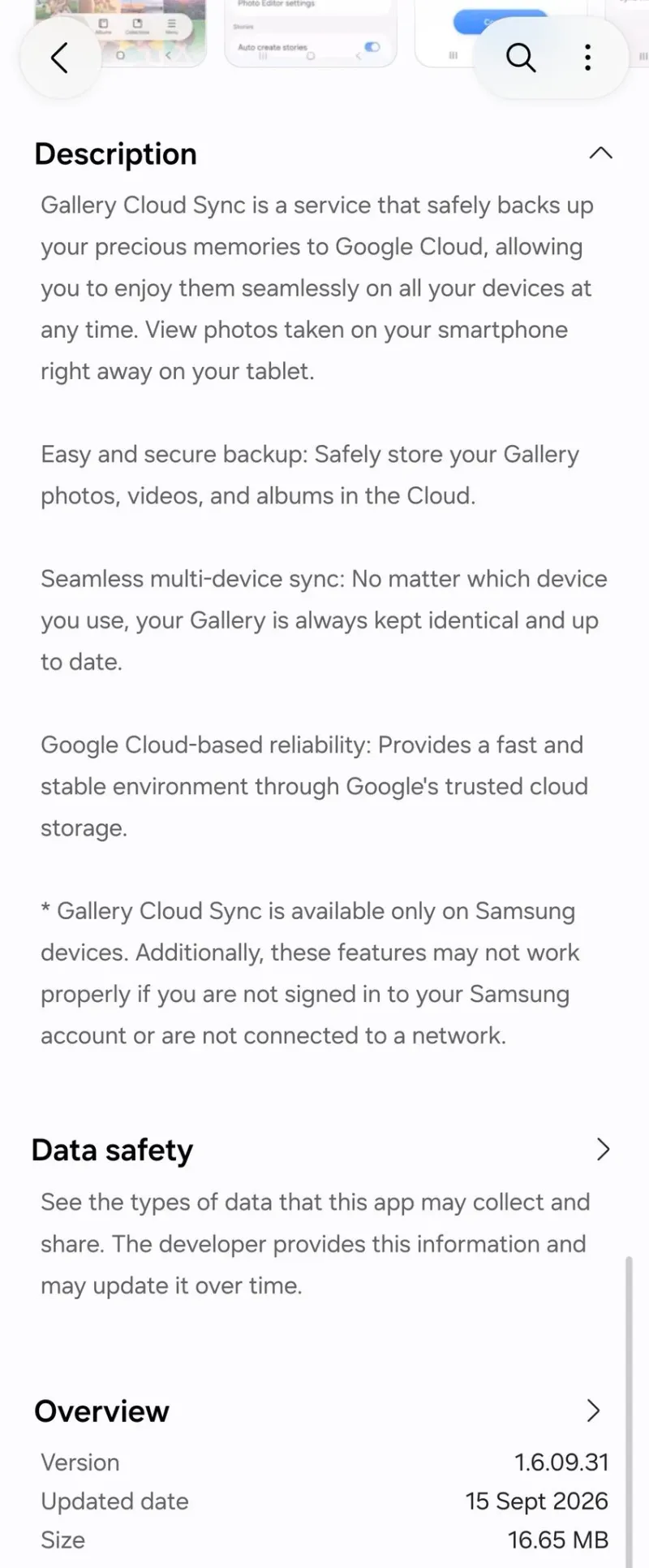 Samsung updated the Gallery Cloud Sync app to support backing up photos and videos to Google Photos
