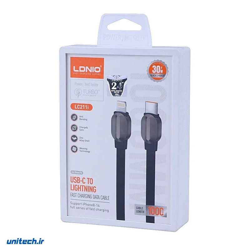 کابل تایپ سی به لایتنینگ فست شارژ 30 وات الدینیو LC211I طول 1 متر، تصویر 3