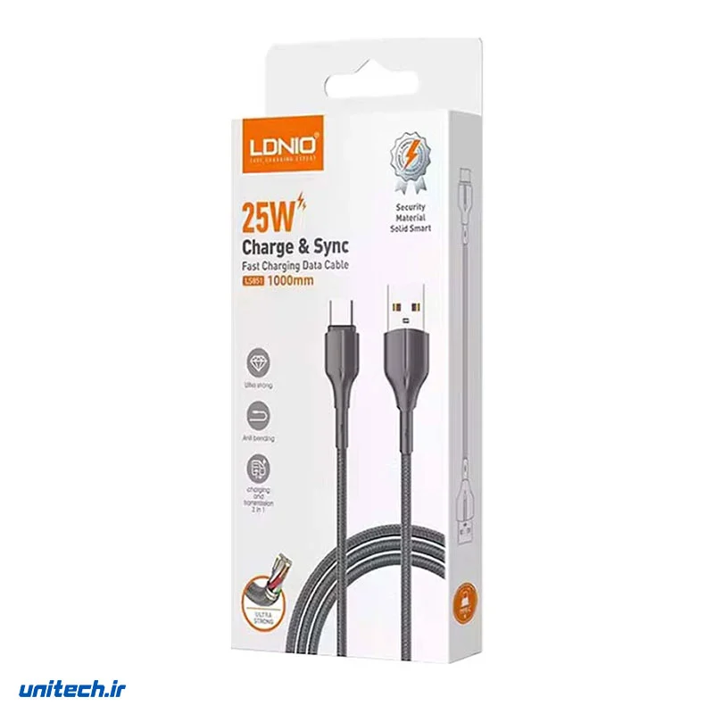 کابل تایپ سی فست شارژ 25 وات الدینیو LS851 طول 1 متر، تصویر 2