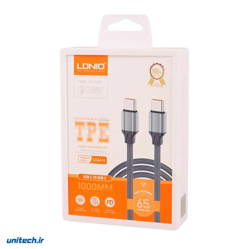 کابل دو سر تایپ سی فست شارژ 65 وات الدینیو LC441C طول 1 متر، تصویر 2