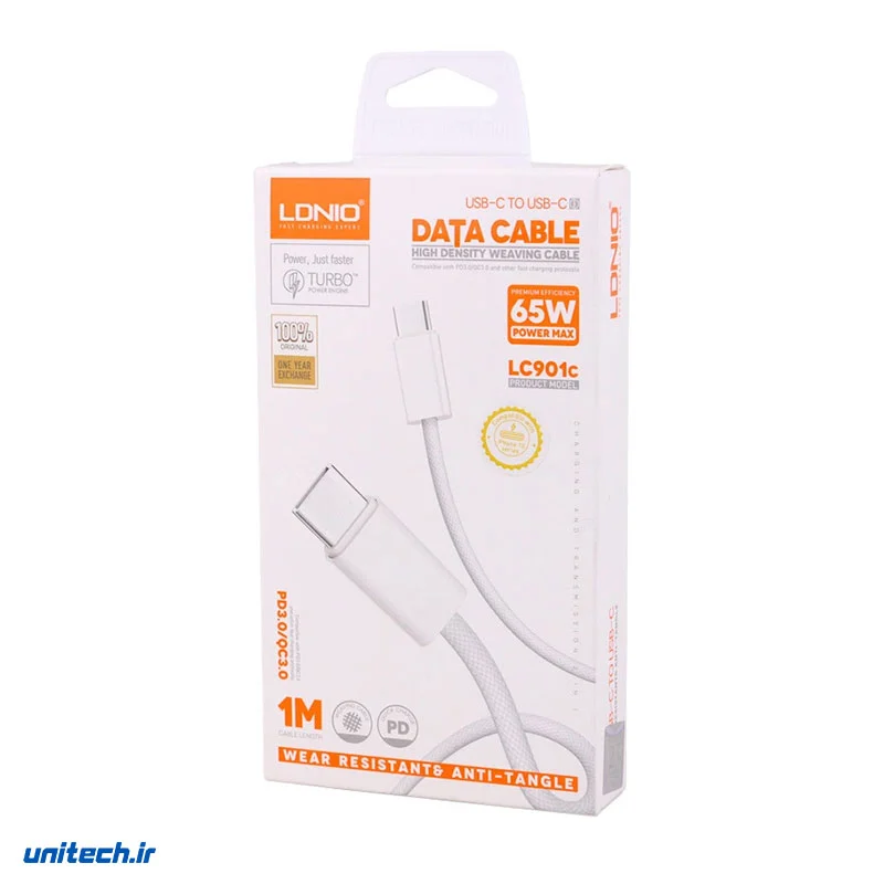 کابل دو سر تایپ سی فست شارژ 65 وات الدینیو LC901C طول 1 متر، تصویر 2