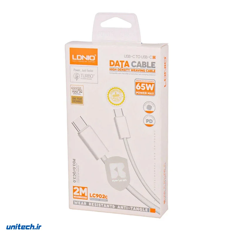 کابل دو سر تایپ سی فست شارژ 65 وات الدینیو LC902C طول 2 متر، تصویر 2
