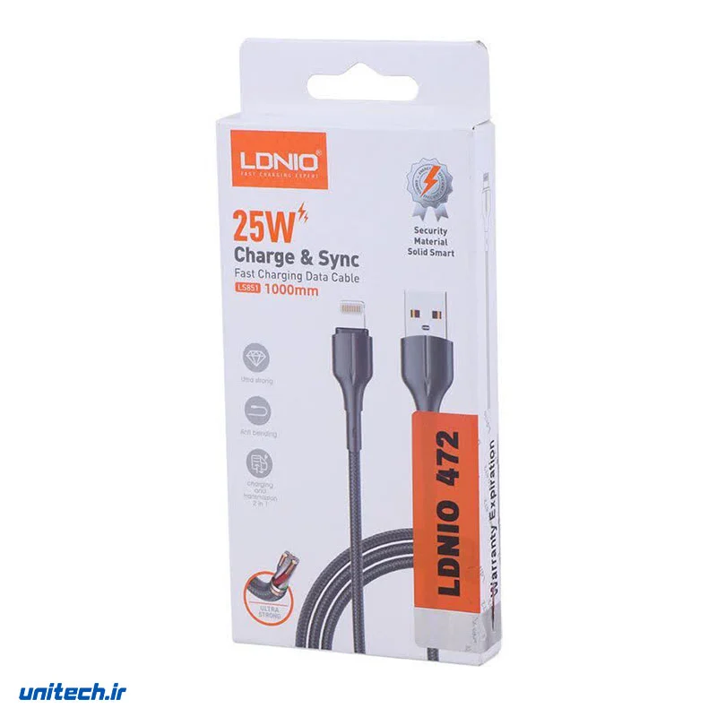 کابل لایتنینگ فست شارژ 25 وات الدینیو LS851 طول 1 متر، تصویر 2