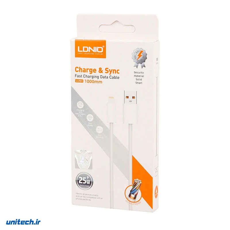 کابل لایتنینگ فست شارژ 25 وات الدینیو LS901 طول 1 متر، تصویر 2