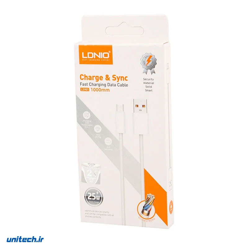 کابل میکرو یو اس بی فست شارژ 25 وات الدینیو LS901 طول 1 متر، تصویر 2
